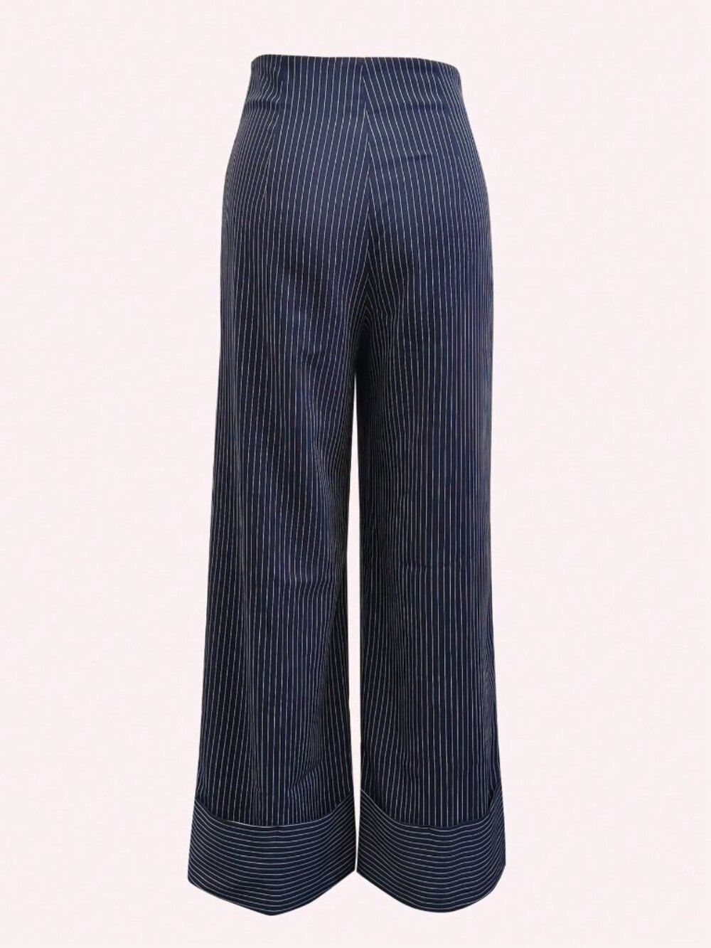 Navy Blue Casual Women's Striped Wide Leg Pants - Picture 4 of 4